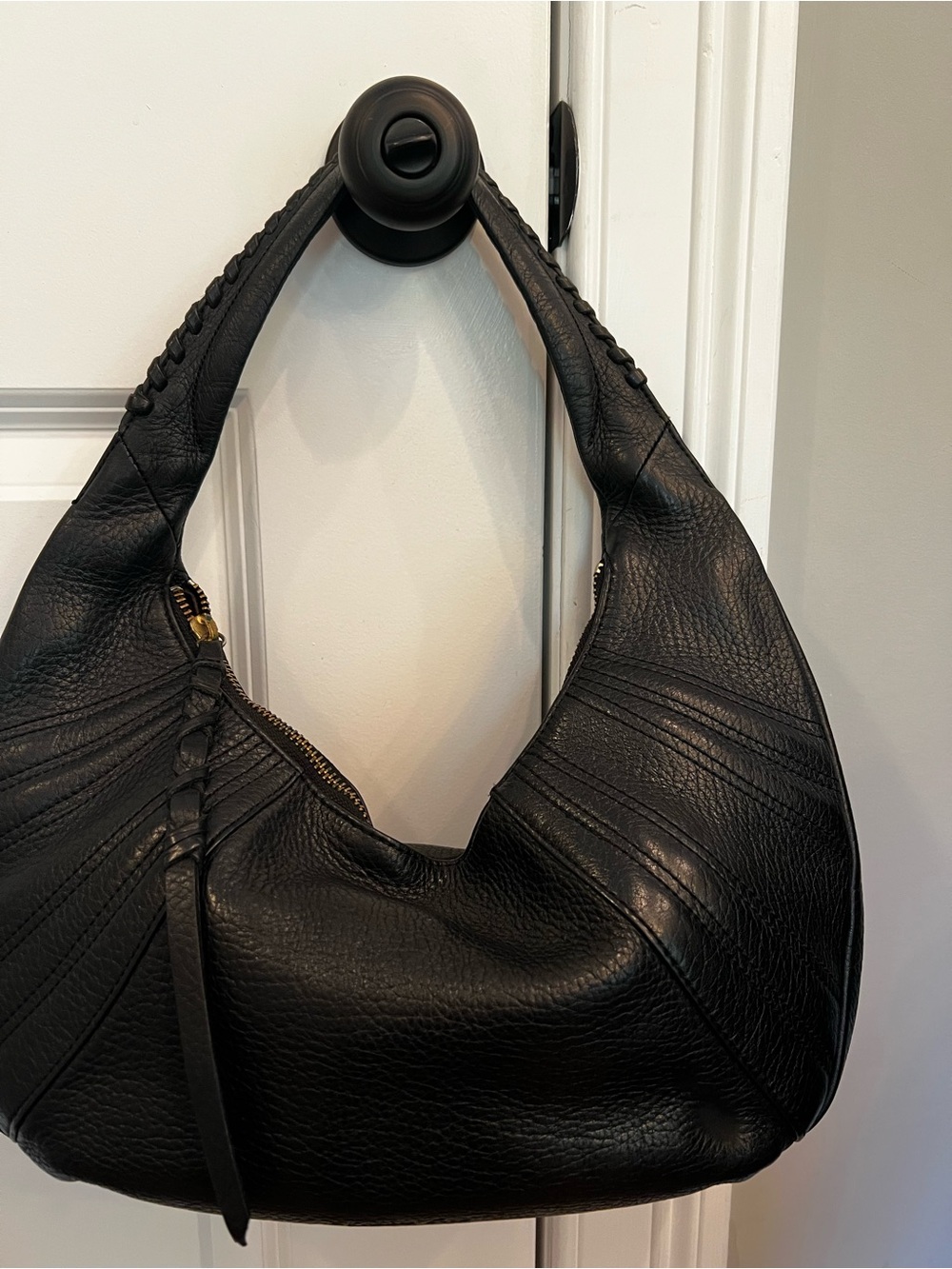 Kenneth Cole Black Pebbled Leather Hobo Shoulder Bag Braided Strap - Picture 3 of 5